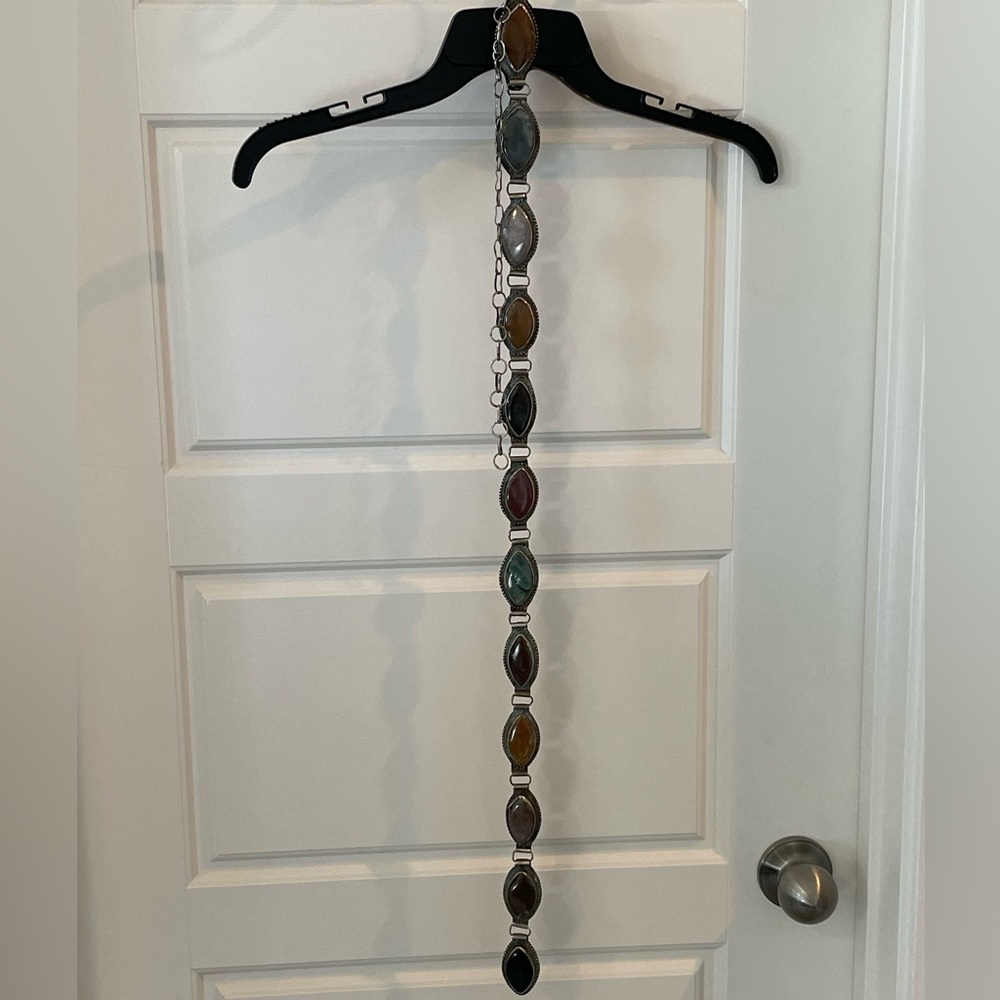 Vintage Multi Stone Silver Plated Belt
